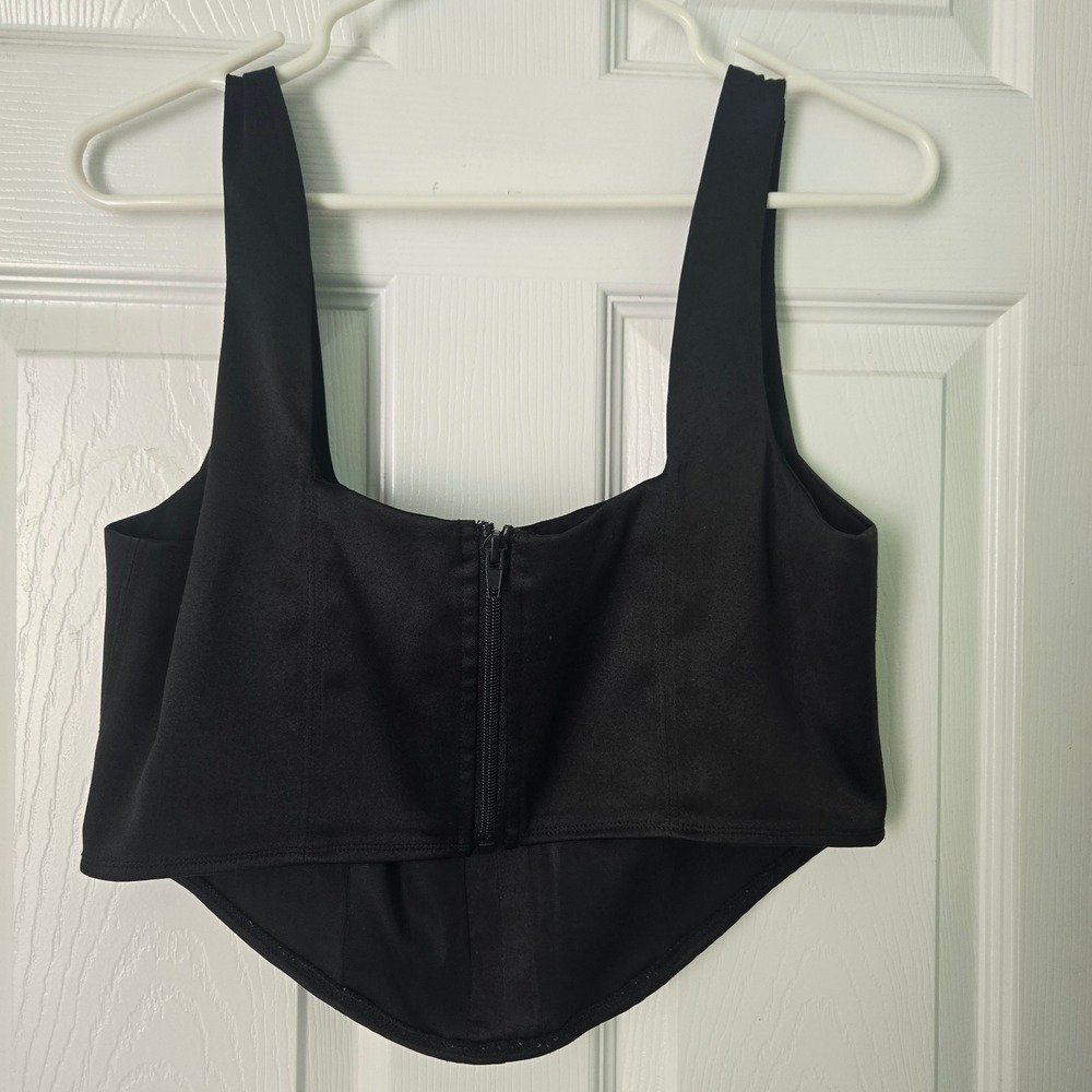 Rue21 Black Corset Crop Top Womens Large Square Neck Boned Zipper Back - Picture 4 of 9